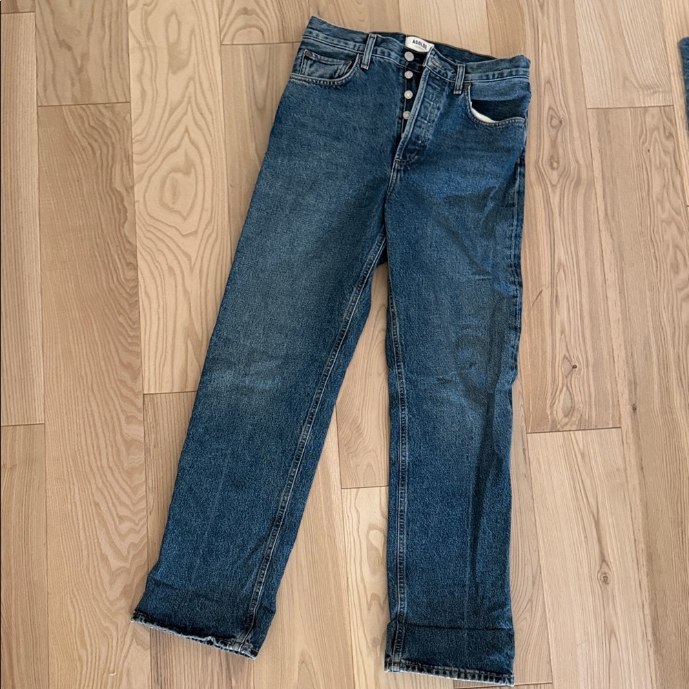 Agolde FRAN Straight-Leg High-Rise Jeans in Dark Blue Wash